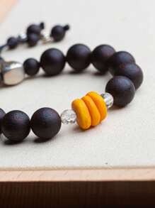 [VE] 1 pièce Bracelet de perles en bois d'agar en argent sterling 925 de haute qualité, avec des perles entretoise en ambre, symbole d'heureux présages et de prospérité. Les perles en bois d'agar dégagent une fragrance apaisante pour calmer l'esprit, et les perles en ambre ont une apparence chaude et brillante symbolisant la richesse et la pureté. Un design gracieux et noble, excellent pour le porter et la collection. La couleur du bijou est aléatoire - bracelets - Voir 4