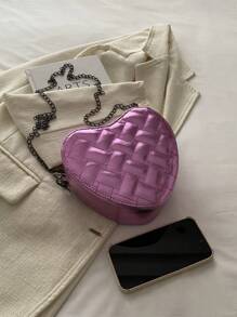 Valentine's Day Gift Fashionable Solid Color Embroidered Grid Embossed Heart Shaped Shoulder Crossbody Bag