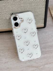 Junk Cute Little 3D Metal Heart-Shaped Dekoracyjne Etui na Telefon Kompatybilne Z IPhone 15 14 13 12 11 Pro Max Luksusowa Epoksydowa Brokatowa Obudowa Nowa Stylowa Japońska Koreańska Dziewczyna Przezroczysta Miękka Obudowa