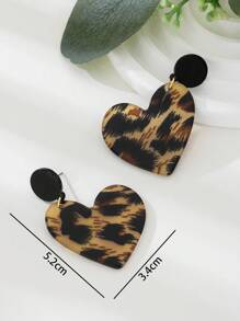 1 Pair Vintage Leopard Print Acrylic Heart Shaped Drop Earrings For Women Valentines,Mom,Mother,Mother's Day,Gift