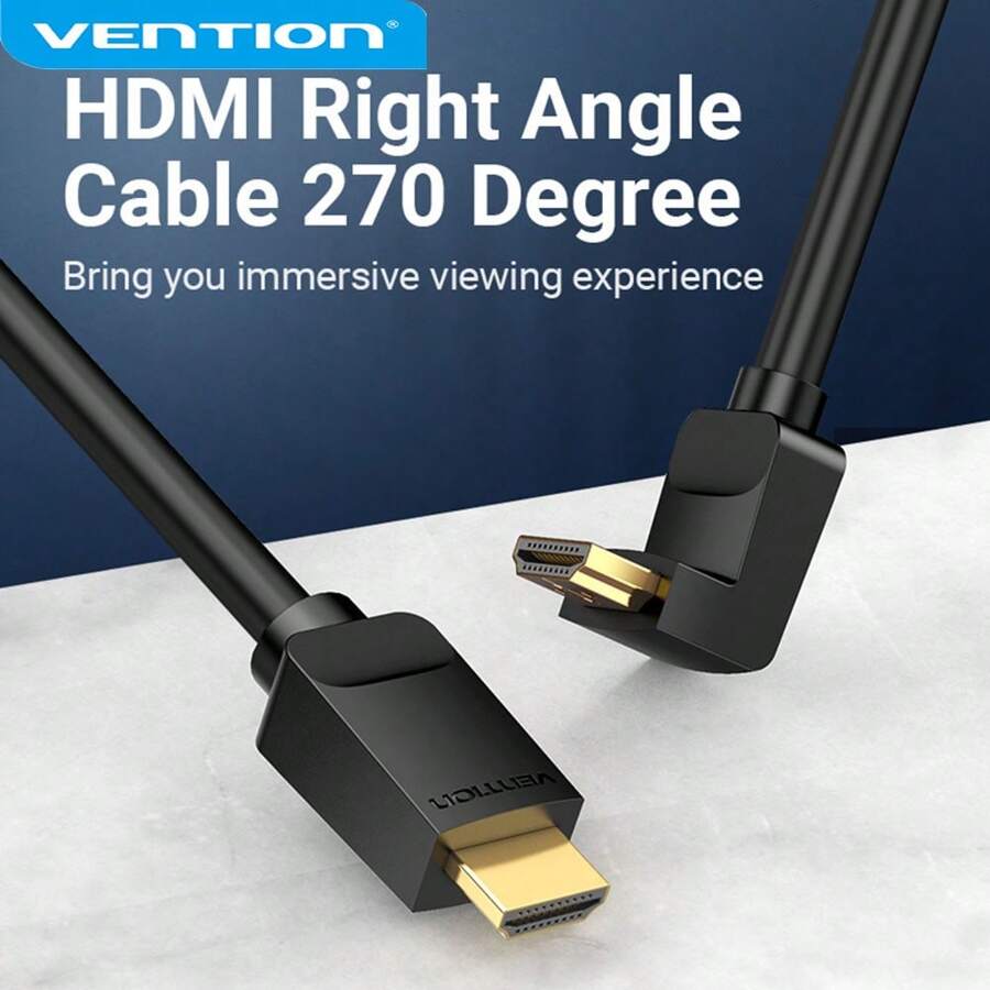 VENTION 4K HDMI 2.0 弯头线缆，HDMI 直角线缆 270 度支持 HDR、3D 视觉效果、ARC、同步音频和视频输出，兼容计算机、智能盒、游戏机、显示器、投影仪、电视、PS3/4