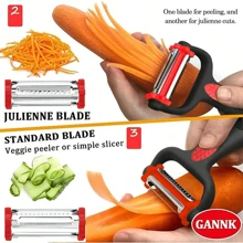 厨房用土豆苹果蔬菜削皮器，I 和 Y 型水果蔬菜土豆胡萝卜黄瓜削皮器，3 合 1 刀片旋转设计，带切丝功能