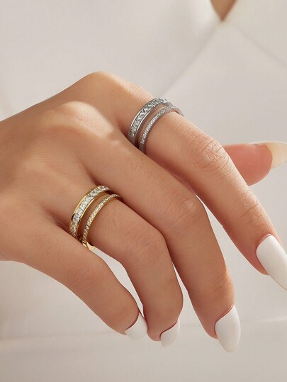 قطعة واحدة خاتم من الفولاذ المقاوم للصدأ بطلاء ذهب عيار 18 قيراط مزين بزركونيا مكعبة، مجوهرات نسائية هدية للزواج والحفلات والمواعدة