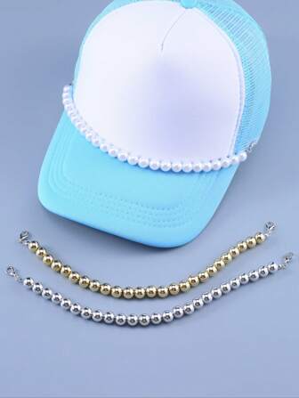 1 件优雅珍珠串珠帽链配件，适用于棒球帽（颜色多样，不含帽子）