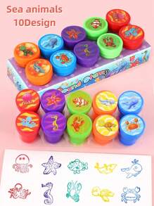 10 件卡通什锦印章自印儿童学习印章适用于生日派对礼物、圣诞礼物、儿童工艺品、学校奖品、DIY 绘画、返校礼物