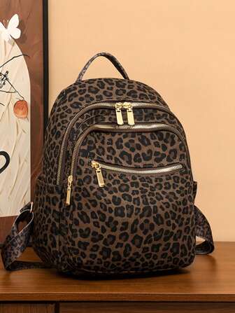 Women's Vintage Leopard Print Backpack, Perfectly Matching With Backpack Accessories, Back To School Essentials, Preppy Backpack For School, Fall Winter Fashionable Cheetah Print Purse For Women