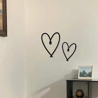 2 件金属心形墙饰，简约线条艺术，卧室客厅画廊壁挂心形礼物，情人节装饰，家居装饰，房间装饰，墙面装饰