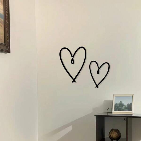 2 peças de decoração de parede de coração de metal, arte de linha minimalista, galeria de parede de sala de estar, presente de coração pendurado, decoração de dia dos namorados, decoração de casa, decoração de quarto, decoração de parede