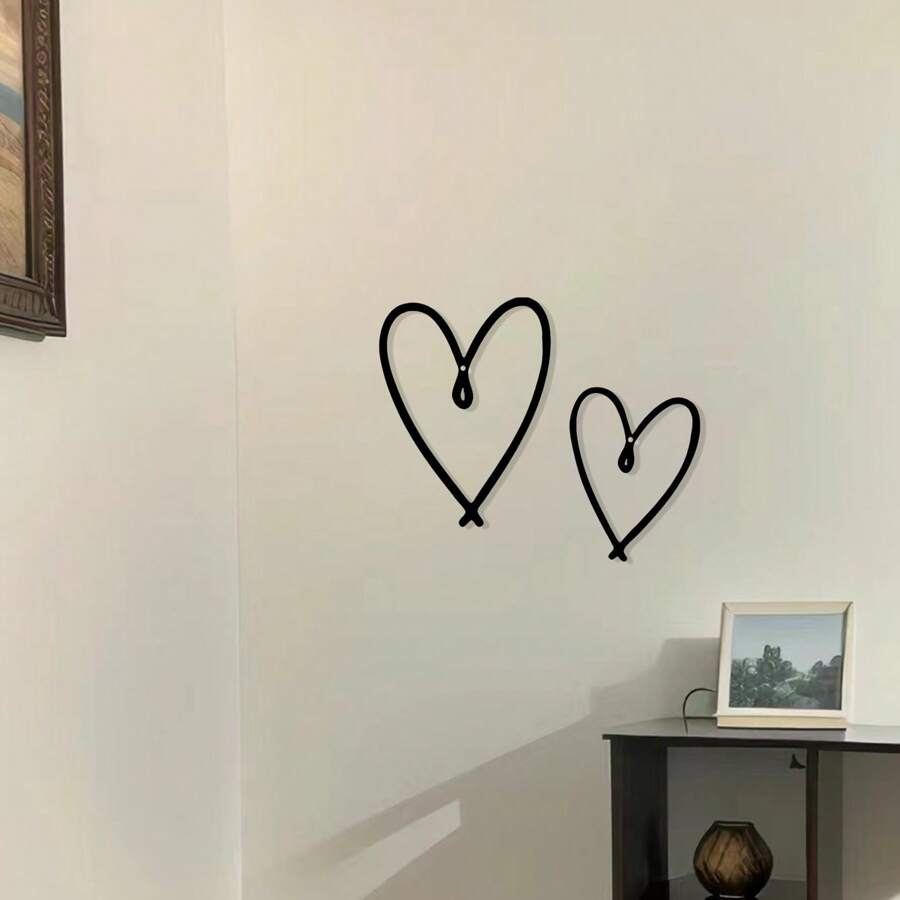 2 peças de decoração de parede de coração de metal, arte de linha minimalista, galeria de parede de sala de estar, presente de coração pendurado, decoração de dia dos namorados, decoração de casa, decoração de quarto, decoração de parede
