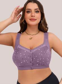 4 Peças Sutiã com Estampa Floral e Botões na Frente, Sutiã Sem Arame Macio e Elegante, Roupa Íntima Feminina