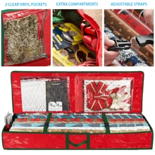 1 pieza Organizador portátil a prueba de desgarros para envolver regalos, bolsa de almacenamiento de papel de regalo navideño con bolsillos interiores, accesorios navideños, para el Día de la Madre, regalos de dama de honor, regalos de graduación, regalos de cumpleaños, regalos de boda