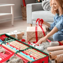1 pieza Organizador portátil a prueba de desgarros para envolver regalos, bolsa de almacenamiento de papel de regalo navideño con bolsillos interiores, accesorios navideños, para el Día de la Madre, regalos de dama de honor, regalos de graduación, regalos de cumpleaños, regalos de boda