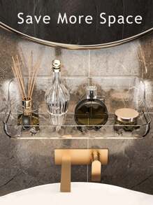 1pc Bathroom Wall Mounted Shelf With Suction Cup, No Drilling Needed, Storage Organizer For Toilet Or Washbasin,Home Organization And Storage, Kitchen Accessories, Bathroom Accessories Home Bathroom Decor Fall Decor Back To School