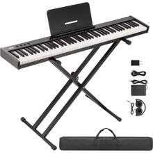 Piano digital con 88 teclas de tamaño completo y semi ponderadas, conjunto de teclado electrónico, piano eléctrico portátil con soporte, auriculares, pedal, bolso, Bluetooth, USB MIDI, ideal para principiantes