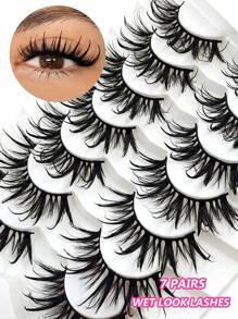 Asiteo 7 Pairs Exaggerated Cartoon Style False Eyelashes, Wet & Fluffy Thick Faux Mink, Reusable, Suitable For Cosplay Makeup - 尖尾漫畫款 - 查看 1