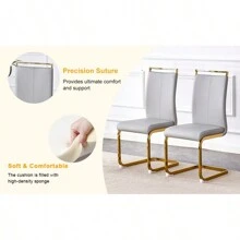 Table And Chair Set.Subtle Luxury Clear Tempered Glass Dining Set - 71"X35.4" With 8 Light Gray PU Chairs.C-Tube Gold Metal Chair Legs.Bring A Comfortable Home Experience To The Kitchen Bedroom.