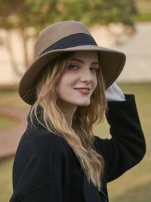 LEAJOURNO. 1pc Unisex Two-Tone Patchwork Felt-Look Y2K Style Panama Hat, Outdoor Cap