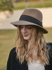 LEAJOURNO. 1pc Unisex Two-Tone Patchwork Felt-Look Y2K Style Panama Hat, Outdoor Cap
