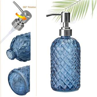 1pc Hand Soap/Dish Soap Dispenser - Glass Soap Dispenser - Refillable Hand Soap Dispenser - 380ml Bottles - Liquid Soap, Dish Soap And Lotion Dispenser Home Bathroom Decor Fall Decor Back To School