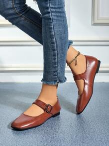 Slip-On Buckle Casual Ballet Flats For Women, Versatile Fashion Soft-Sole Retro Mary Jane Shoes