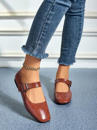 Slip-On Buckle Casual Ballet Flats For Women, Versatile Fashion Soft-Sole Retro Mary Jane Shoes