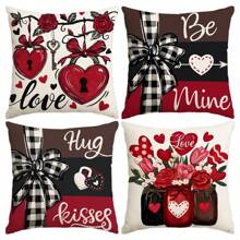 4 件情人节枕套，18x18 英寸单面印花抱枕套，情人节心形装饰靠垫套，适用于情人节约会室、客厅、沙发、卧室、汽车座椅装饰（无枕芯） - 彩色 - 查看 13