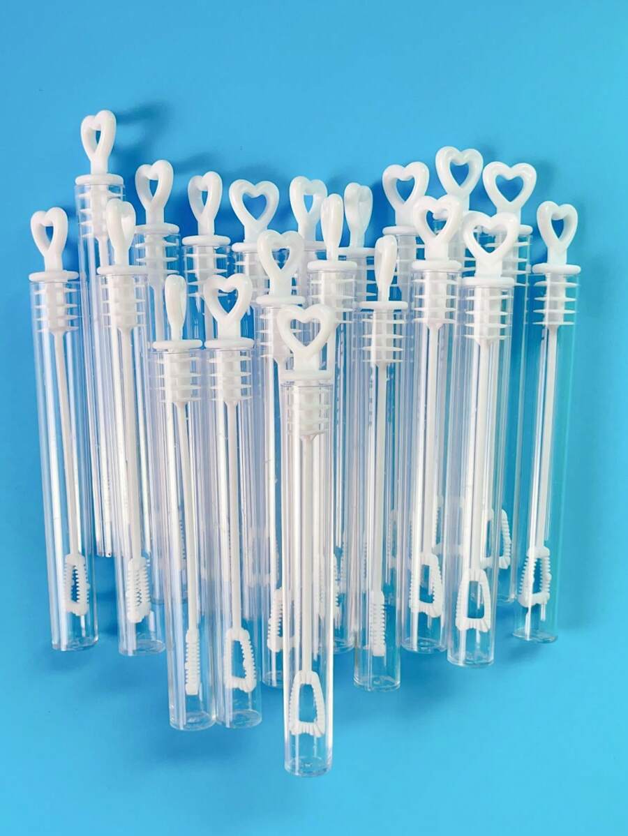 24pcs Heart Shaped Wedding Bubble Wands, Party Tabletop Decor, Valentine's Day White Heart Bubble Straw, Spring Outdoor Event Supplies, Party Atmosphere Maker (No Bubble Liquid)