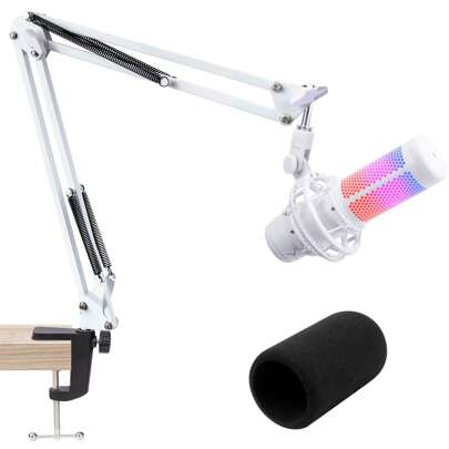  QuadCast Mikrofonarm Weiß - Professioneller Studio Boom Arm mit Mikrofonabdeckung Schaumstoff-Pop-Filter, Kompatibel mit HyperX QuadCast S Mikrofon 3/8" bis 5/8" Adapter von YOUSHARES