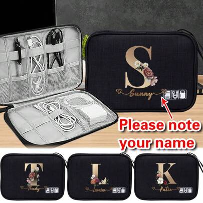 1pc Custom Name Cable Organizer Bag, Compact Multi-Pocket Cable Organizer Bag - Stores And Protects Chargers, Cables And Accessories - Perfect For Travel, Work And Everyday Use
