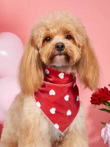 1pc Polyester Heart-Shaped Pet Bandana, Suitable For Small Poodle And Bichon Frise Dogs, Suitable For All Seasons