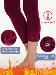 6pcs Plus Leggings Warm Fleece Lined Leggings With Pocket High Waisted Thermal Workout Leggings In Fall And Winter - 彩色 - 查看 2