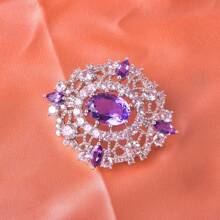 JOLEE Broche de plata de ley 925 con amatista natural y gemas, regalo de joyería de lujo para ella - Morado - Ver 4