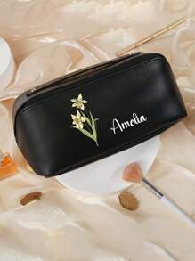 1 件个性化化妆包，定制生日花朵和文字，女士便携式防水 PU 化妆包，大容量多功能旅行袋，高品质防水收纳袋，适合伴娘、派对、生日、节日、纪念礼物 - 多色 - 查看 8