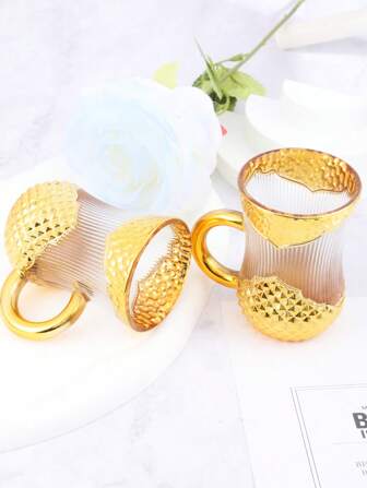 6pcs Gift Set Exotic Luxury Glass Red Tea Cup, Flower Tea Cup, Shot Glass, Coffee Cup, Suitable For Restaurant, Home, Halloween, Christmas, New Year, Wedding, Party Events