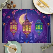 4 X 6 斋月灯笼月亮餐垫，矩形机洗涤纶桌垫 12 * 18 英寸，保护性桌面，隔热餐垫，餐厅装饰，桌面装饰，餐饮用品，适合家庭、斋月、酒店和现代装饰、派对装饰斋月吉祥、斋月穆、斋月装饰、斋月节日、斋月礼物