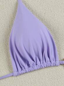 Polovedo Official Women's Summer Beach Solid Color Metal Decor Halter Tie Sexy Bikini Swimsuit Set - Purple - View 3