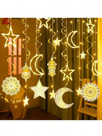 6 件金色开斋节装饰，斋月星形螺旋花环，旋涡形星月悬挂装饰，开斋节穆伊斯兰天花板悬挂横幅，家居装饰