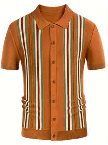 SANOPY Mens Polo Shirts Vintage Striped Button Down Knitted Golf Shirts