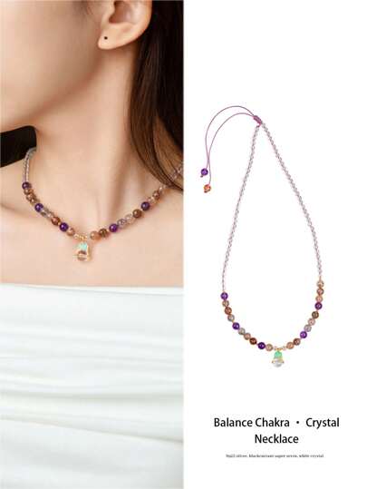  [VE] 1 peça Colar de Prata 925 com Ametista Natural e Cristal de Quartzo Transparente, Design Elegante, Simbolizando Sabedoria e Pureza, Traz Boa Sorte e Calma, Um Presente Adorável para Você ou Seus Entes Queridos, Cor de Joia Aleatória