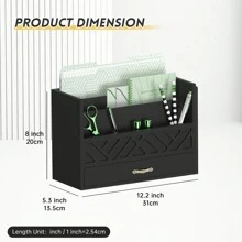 DALTACK White Wooden Computer Organiser With Drawers, Multi-Functional Mail Organiser And Mail Rack, Computer Accessories And Workspace Organiser With 5 Compartments And Drawers For Office Art Supplies - Trắng - Xem 2