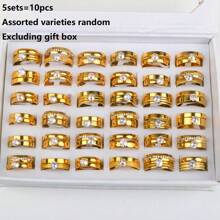 Set de 10 anillos de pareja, anillos de boda de acero inoxidable con cristal en forma de corazón, unisex, accesorios para fiesta - Anillo par de diamantes en garra - Ver 19