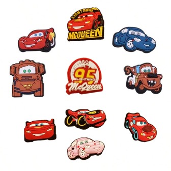 Disney 10 pezzi Set di charm a forma di auto per zoccoli, ciabatte, sandali, decorazioni in PVC per scarpe, accessori per borse da spiaggia, idea regalo per compleanni, Natale, feste di Ognissanti