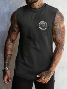 Men's Casual Slogan Skull Print Round Neck Vest