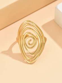 1 pieza Anillo abierto vintage de acero inoxidable con espiral geométrica hueca, creativo, asimétrico y ajustable, para cóctel de mujer - anillo único - Ver 5