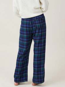 Pantalones de pijama cómodos para mujeres Pantalones de salón de cintura elástica de impresión de raya para estiramiento del sueño Pj para ropa de dormir - Azul Marino - Ver 4