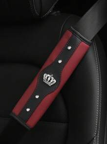 MEIKAXIU 1pc Bling Cubic Zirconia Crown Car Seat Belt Shoulder Pad, New Style Automotive Interior Decorative Accessories