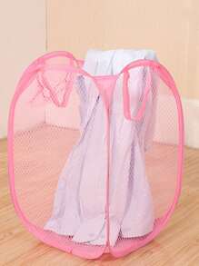 1pc Foldable Hamper With Side Pocket, Large Capacity Laundry Basket