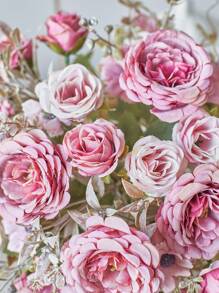 1 束人造玫瑰花假牡丹花束丝绸牡丹玫瑰雏菊花散装适用于家庭婚礼派对装饰桌面摆件、情人节、礼物
