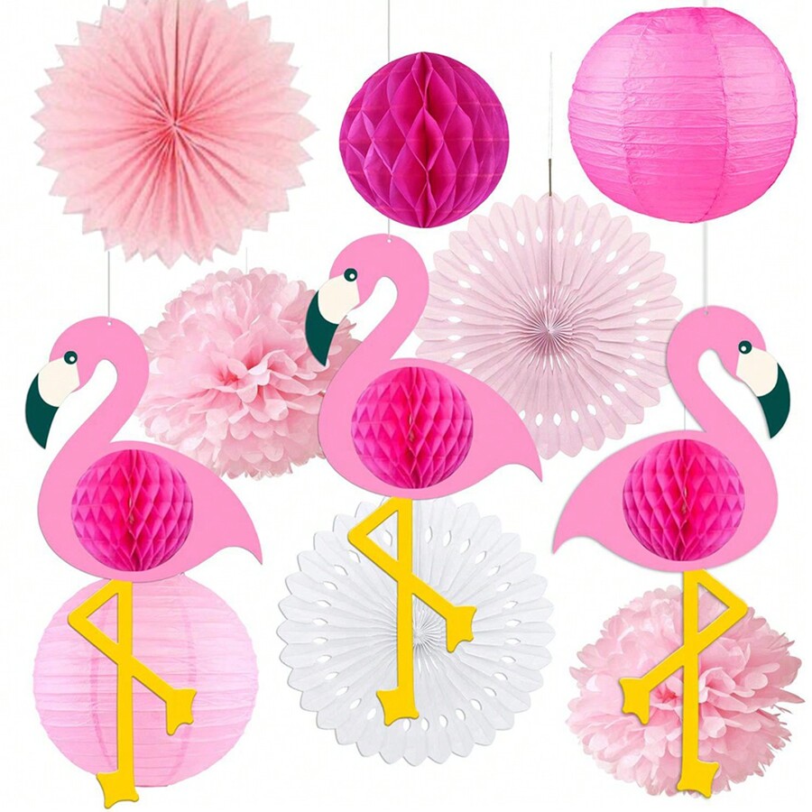 11pcs Tropical Party Decorations Set - Pink Flamingo Party Supplies