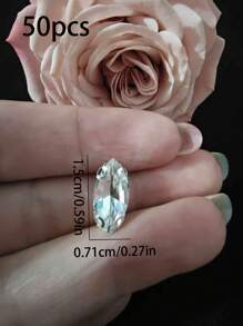 闪亮闪亮水晶混合形状手工缝制水钻 50 件/包玻璃缝制装饰珠平背长条底座带孔宝石 DIY 配件针线材料宝石水钻珠用于装饰衣服、连衣裙、包、鞋子、胸针、耳环、手工艺品 - 無色 - 查看 8